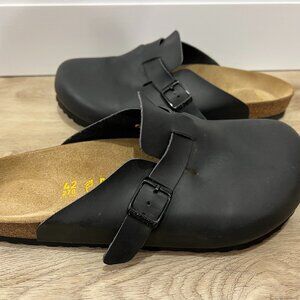 Birkenstock Black Leather Boston Clog Sandals sz 42 US 9